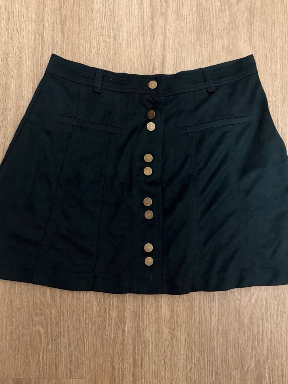 Black Button-Front A-Line Mini Skirt